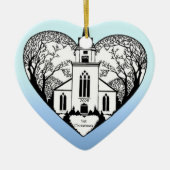 Kerk in een hart - versiering keramisch ornament (Voorkant)