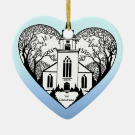 Kerk in een hart - versiering keramisch ornament