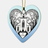 Kerk in een hart - versiering keramisch ornament (Links)