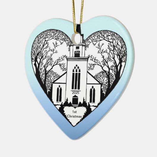 Kerk in een hart - versiering keramisch ornament (Links)