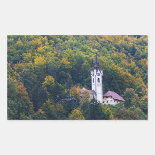 Kerk in een herfst bos in Slovenië Rechthoekige Sticker