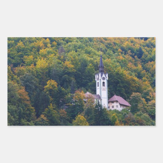 Kerk in een herfst bos in Slovenië Rechthoekige Sticker (Voorkant)