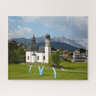Kerk in het Alpenlandschap, Seefeld, Oostenrijk Legpuzzel