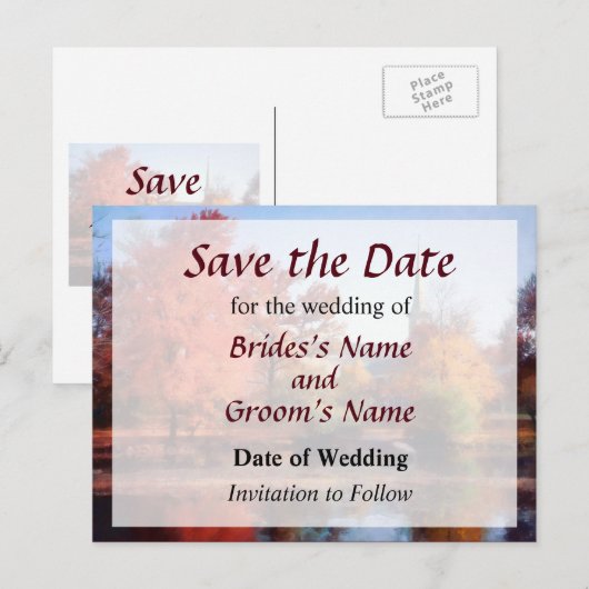 Kerk in het najaar Save the Date Aankondigingskaart (Voorkant / Achterkant)