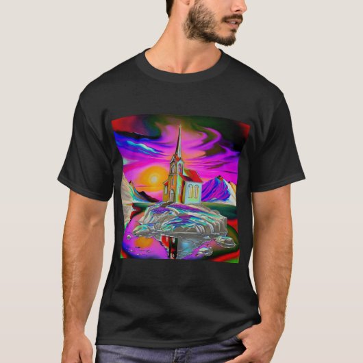 Kerk in het psychedelische landschap 1 t-shirt (Voorkant)