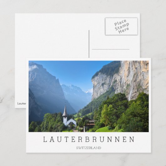 Kerk in Lauterbrunnen vallei, Zwitserland Briefkaart (Voorkant / Achterkant)