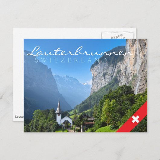 Kerk in Lauterbrunnen vallei, Zwitserland Briefkaart (Voorkant / Achterkant)