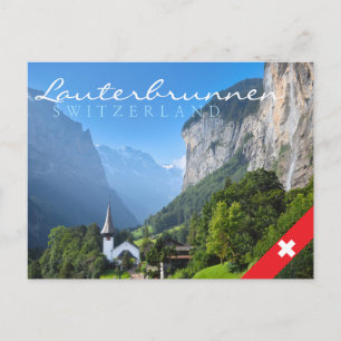Kerk in Lauterbrunnen vallei, Zwitserland Briefkaart