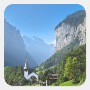 Kerk in Lauterbrunnen vallei, Zwitserland Vierkante Sticker