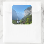 Kerk in Lauterbrunnen vallei, Zwitserland Vierkante Sticker (Tas)