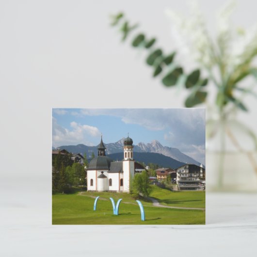 Kerk in Seefeld, briefkaart Oostenrijk (Staand voorkant)