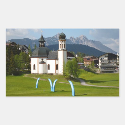 Kerk in Seefeld, Oostenrijk rechthoekige sticker (Voorkant)
