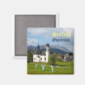 Kerk in Seefeld, Oostenrijk tekstmagneet Magneet (Voorkant / Achterkant)