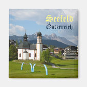 Kerk in Seefeld, Oostenrijk tekstmagneet Magneet (Voorkant)