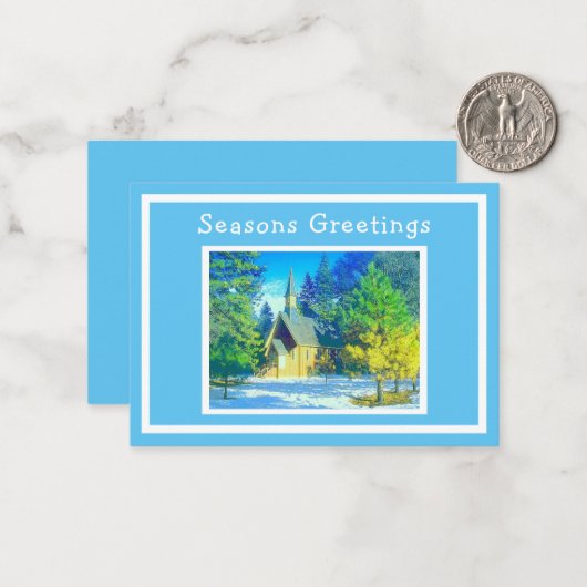 Kerk in Snowy Landscape Kerst Kaart Notitiekaartje (Voorkant / Achterkant in situ)