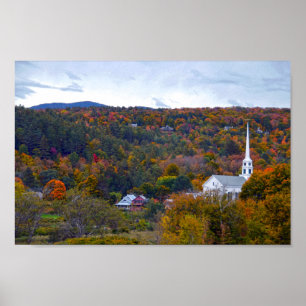 Kerk in Stowe, Vermont, in het najaar Poster