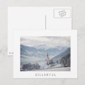 Kerk in Zillertal in briefkaart van de de winter (Voorkant / Achterkant)