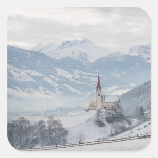 Kerk in Zillertal in de winter foto sticker (Voorkant)