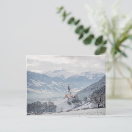 Kerk in Zillertal in het winterse briefkaart (Staand voorkant)
