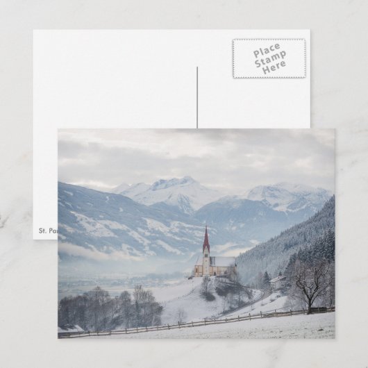Kerk in Zillertal in het winterse briefkaart (Voorkant / Achterkant)