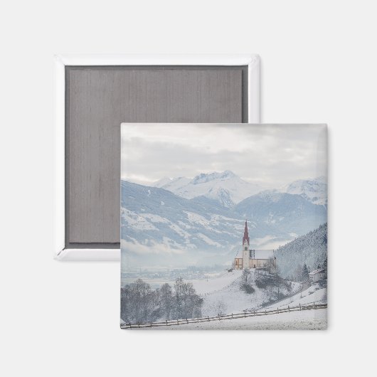Kerk in Zillertal in wintermagneet Magneet (Voorkant / Achterkant)