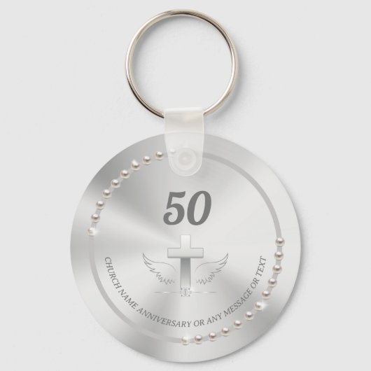 Kerk Jubileum Celebration Parels Zilver Sleutelhanger (Voorkant)