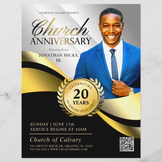 Kerk Jubileum Pastorale Service Zwart & Goud Flyer (Voorkant)