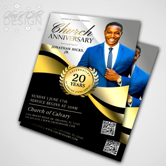 Kerk Jubileum Pastorale Service Zwart & Goud Flyer