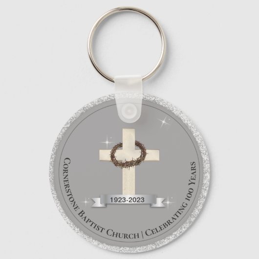 Kerk Jubileum Souvenir Party Favorieten Zilver Sleutelhanger (Voorkant)