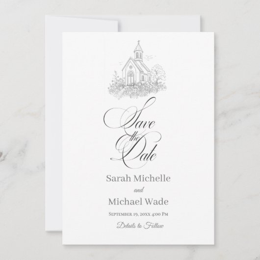 Kerk kalligrafie Save the Date uitnodiging (Voorkant)