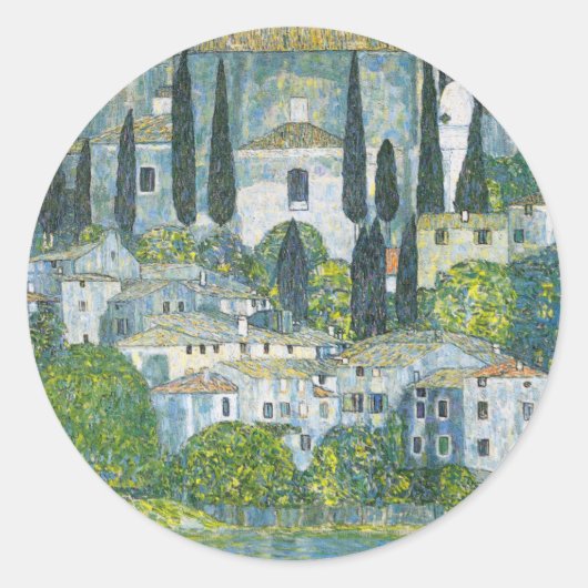 Kerk (Kirche) in Cassone door Gustav Klimt Ronde Sticker (Voorkant)