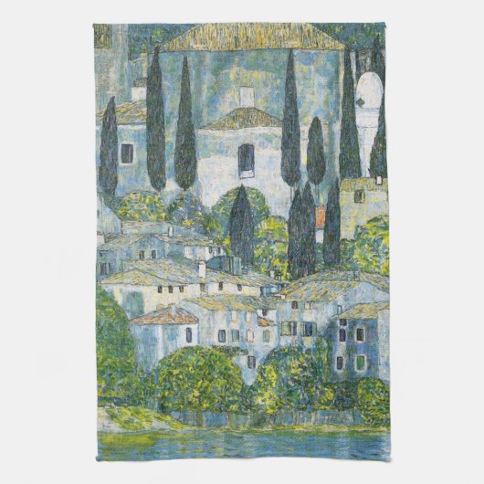Kerk (Kirche) in Cassone door Gustav Klimt Theedoek (Verticaal)