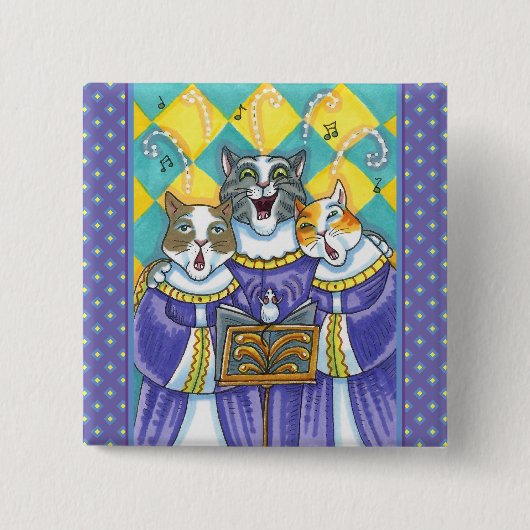KERK KOOR KATTEN & MUIS ZINGEN KERSTLIEDJES VIERKANTE BUTTON 5,1 CM (Voorkant)
