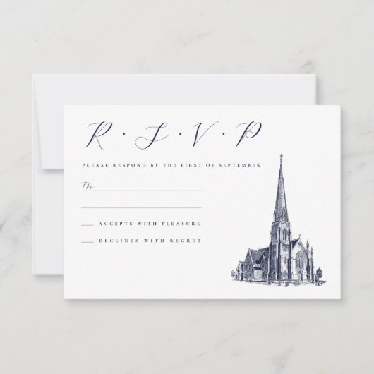 Kerk  Locatie Illustratie Huwelijk RSVP Kaartje (Voorkant)