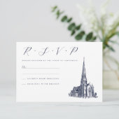 Kerk  Locatie Illustratie Huwelijk RSVP Kaartje (Staand voorkant)