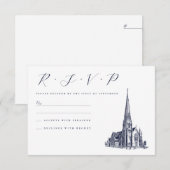 Kerk  Locatie Illustratie Huwelijk RSVP Kaartje (Voorkant / Achterkant)