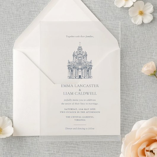 Kerk locatie schets minimalistische bruiloft kaart