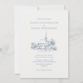 Kerk locatie schets minimalistische bruiloft uitno kaart (Voorkant)