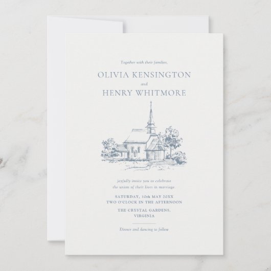 Kerk locatie schets minimalistische bruiloft uitno kaart (Voorkant)