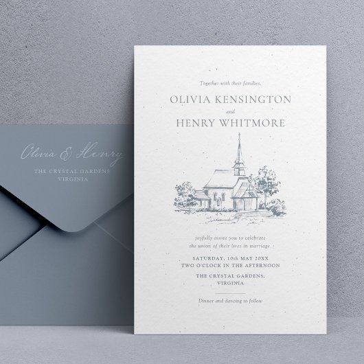 Kerk Locatie Sketch bruiloft uitnodiging