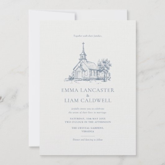 Kerk locatie tekening minimalistische bruiloft kaart (Voorkant)