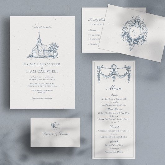 Kerk locatie tekening minimalistische bruiloft kaart