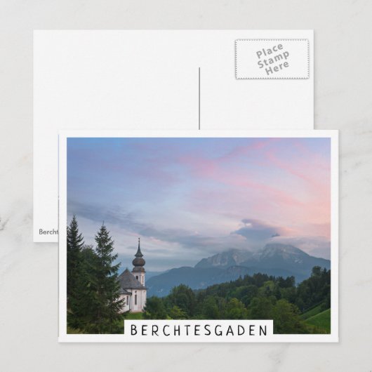 Kerk met Alpen-bergen bij zonsondergang Briefkaart (Voorkant / Achterkant)
