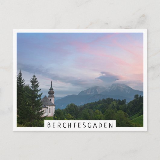 Kerk met Alpen-bergen bij zonsondergang Briefkaart (Voorkant)