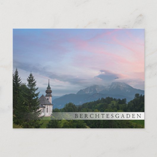 Kerk met Alpen-bergen bij zonsondergang Briefkaart (Voorkant)