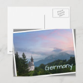 Kerk met Alpen-bergen bij zonsondergang Briefkaart (Voorkant / Achterkant)