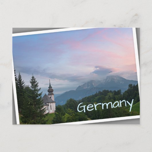 Kerk met Alpen-bergen bij zonsondergang Briefkaart (Voorkant)