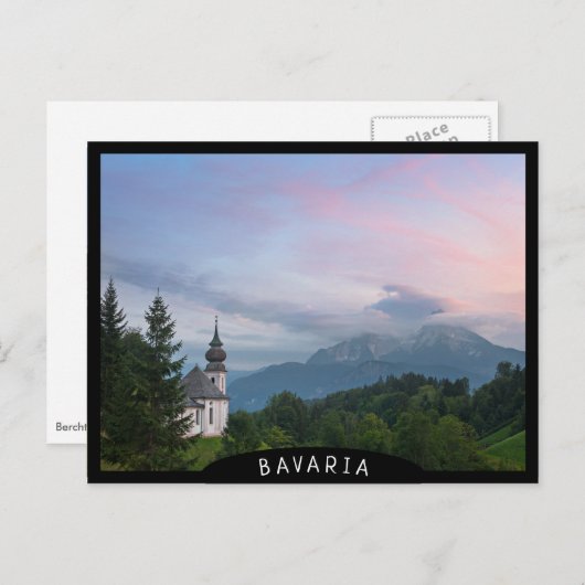 Kerk met Alpen-bergen bij zonsondergang Briefkaart (Voorkant / Achterkant)