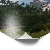 Kerk met Alpen-bergen bij zonsondergang Foto Afdruk (Hoek)