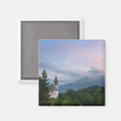 Kerk met Alpen-bergen bij zonsondergang Magneet (Voorkant / Achterkant)